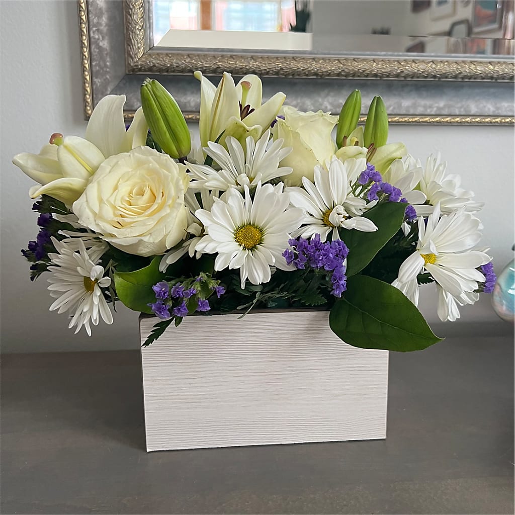 Beyond Blue Box Bouquet – SHASTA DAISY'S FLORIST & BOUTIQUE, Mobile AL