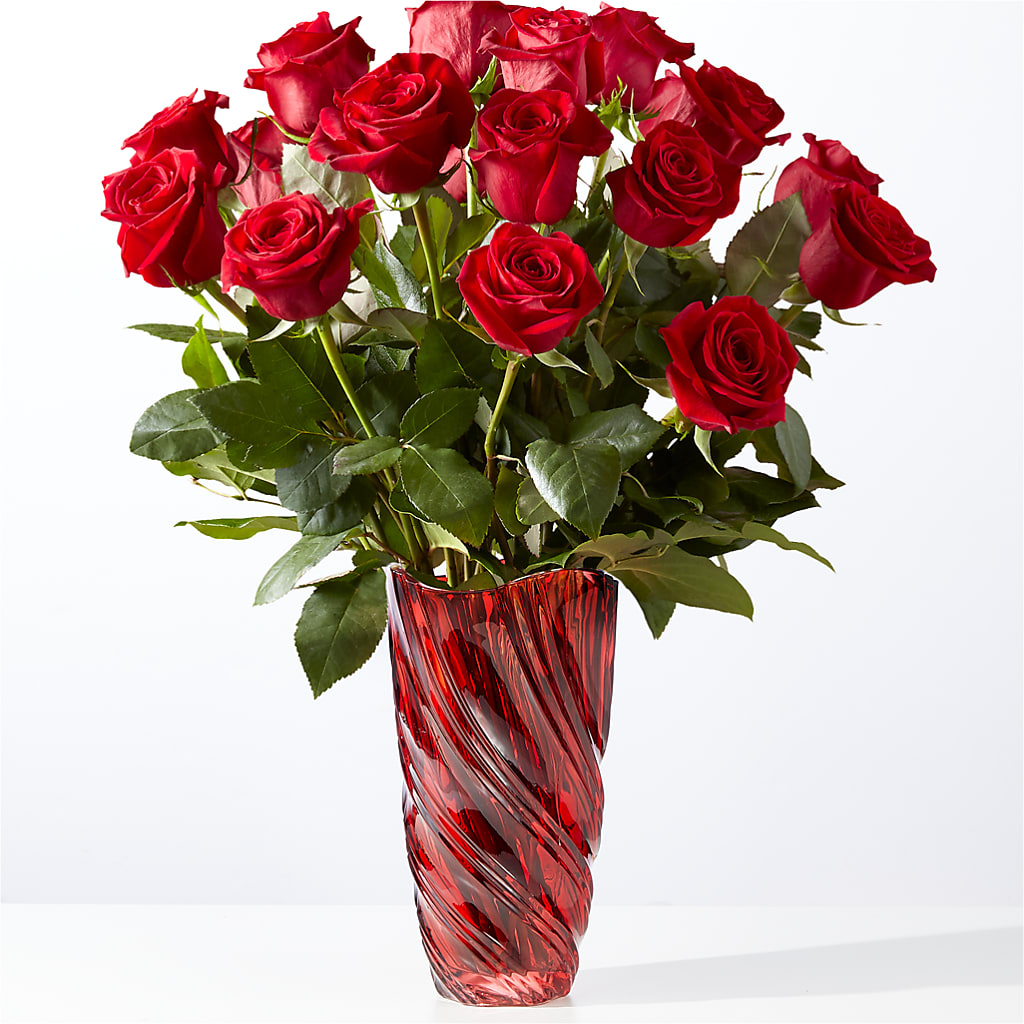 Classic Love Red Rose Bouquet with Luxe Swirl Vase – SHASTA DAISY'S FLORIST & BOUTIQUE, Mobile AL