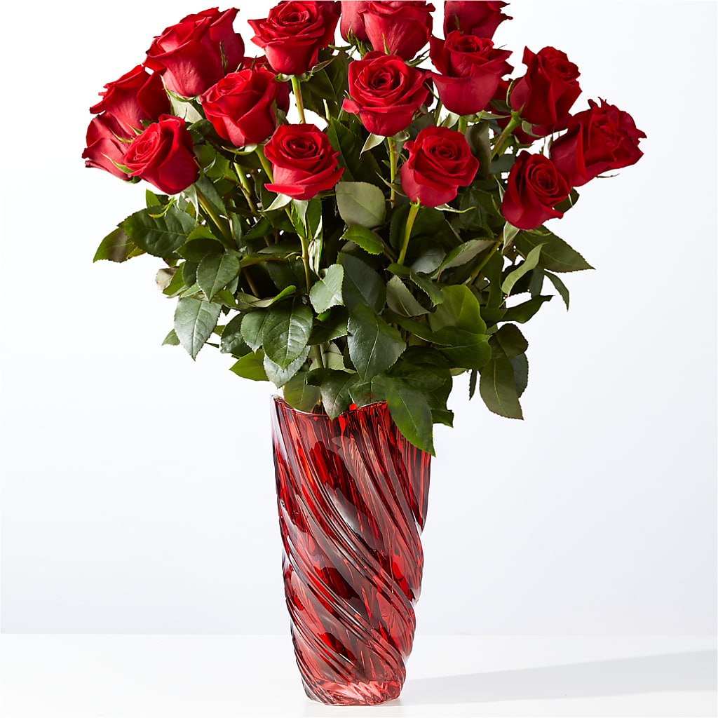 Classic Love Red Rose Bouquet with Luxe Swirl Vase – SHASTA DAISY'S FLORIST & BOUTIQUE, Mobile AL