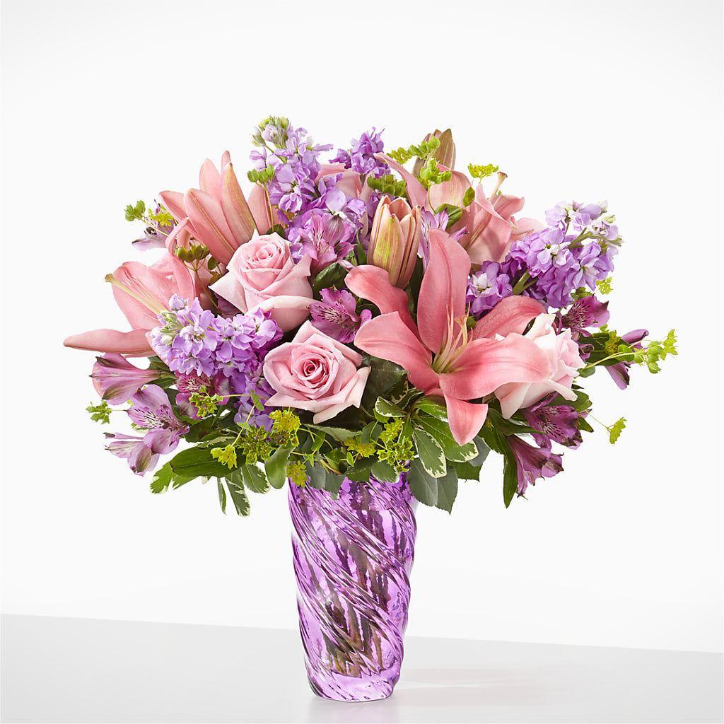 Precious Petals Bouquet with Luxe Swirl Vase – SHASTA DAISY'S FLORIST & BOUTIQUE, Mobile AL