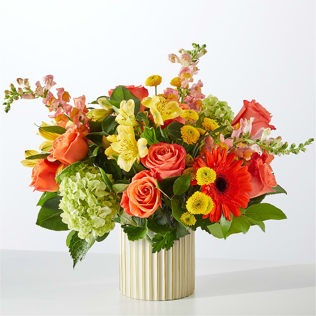 Autumn Sunshine Bouquet with Ivory Vase – SHASTA DAISY'S FLORIST & BOUTIQUE, Mobile AL