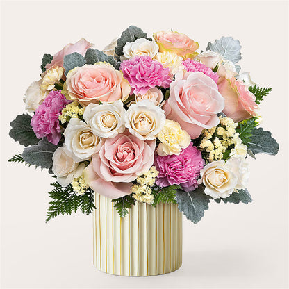 Blissful Moments Bouquet with Ivory Vase – SHASTA DAISY'S FLORIST & BOUTIQUE, Mobile AL