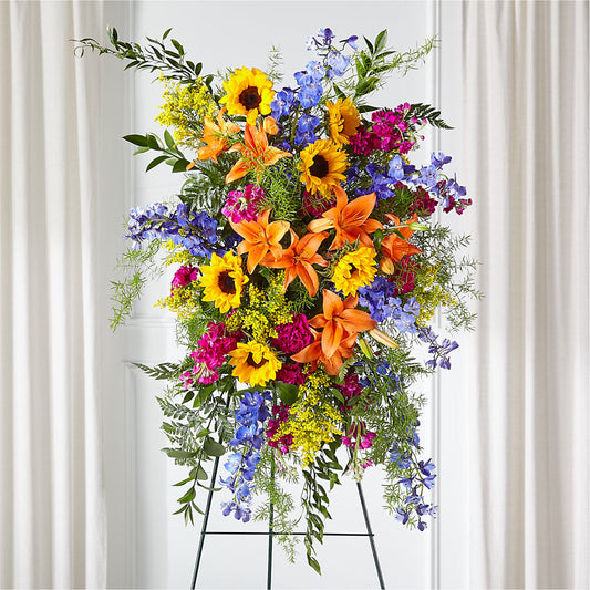 Sunlit Memories Standing Spray (Standard) – SHASTA DAISY'S FLORIST & BOUTIQUE, Mobile AL
