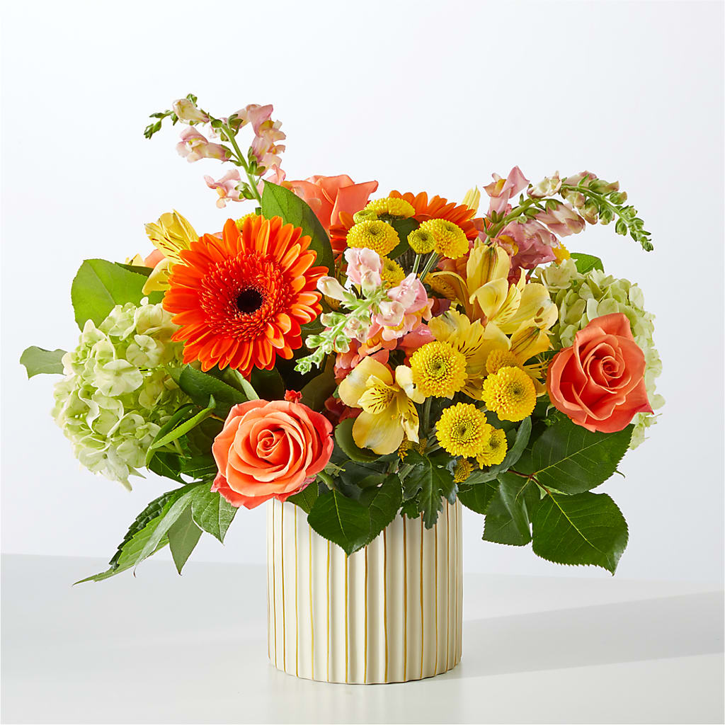 Autumn Sunshine Bouquet with Ivory Vase – SHASTA DAISY'S FLORIST & BOUTIQUE, Mobile AL